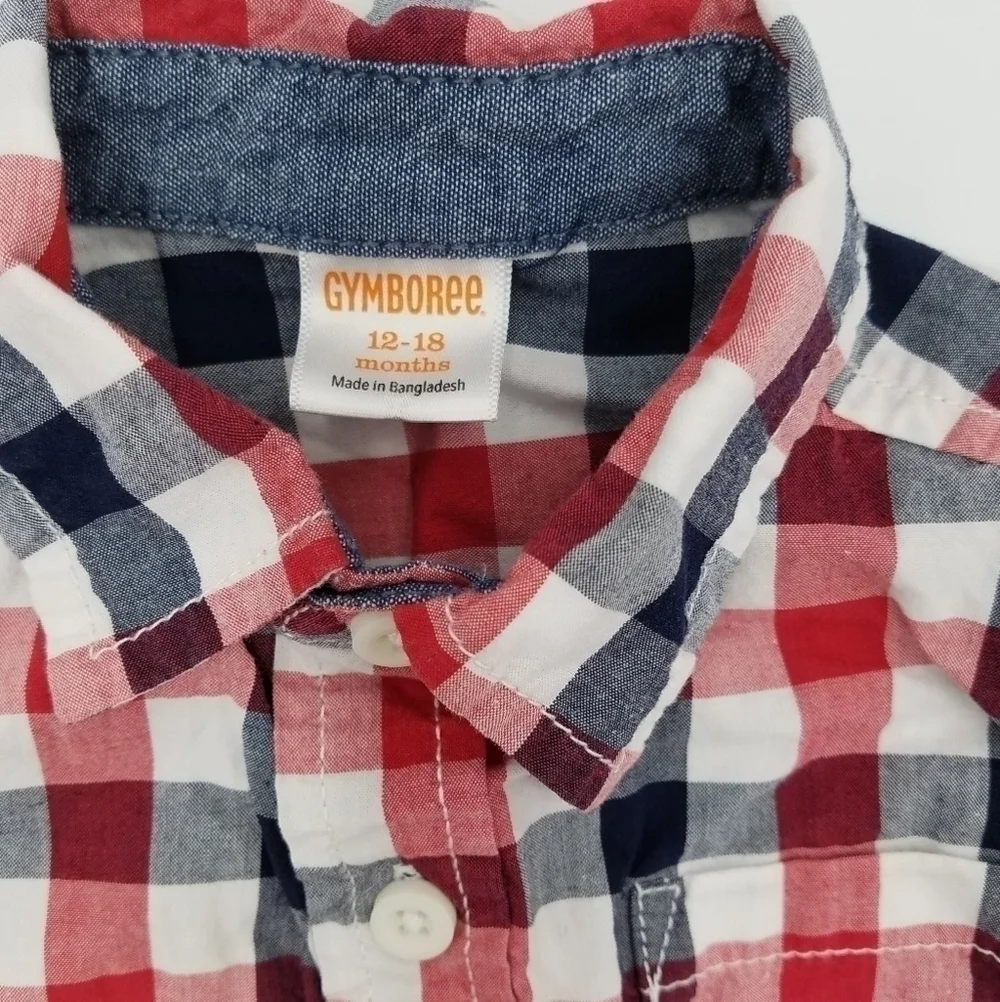 Gymboree Button Down Plaid Polo Shirt 12-18m
